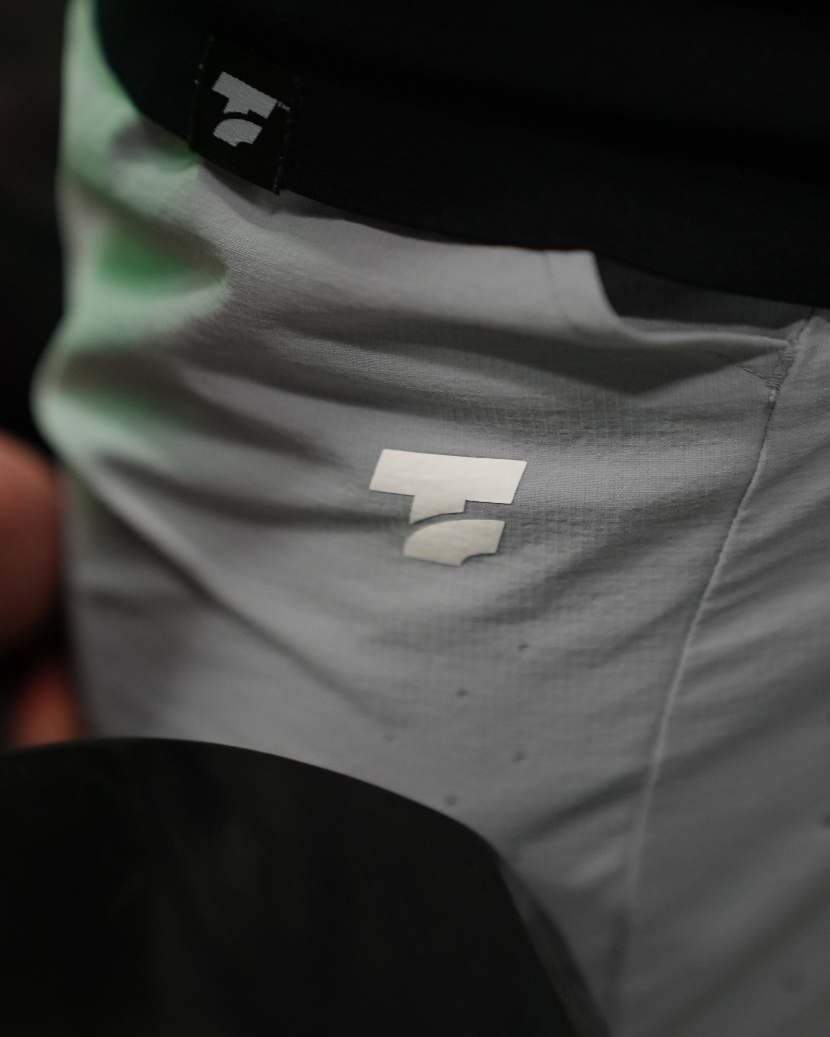 Close-up of Gray Shorts with Temple Fitness Logo